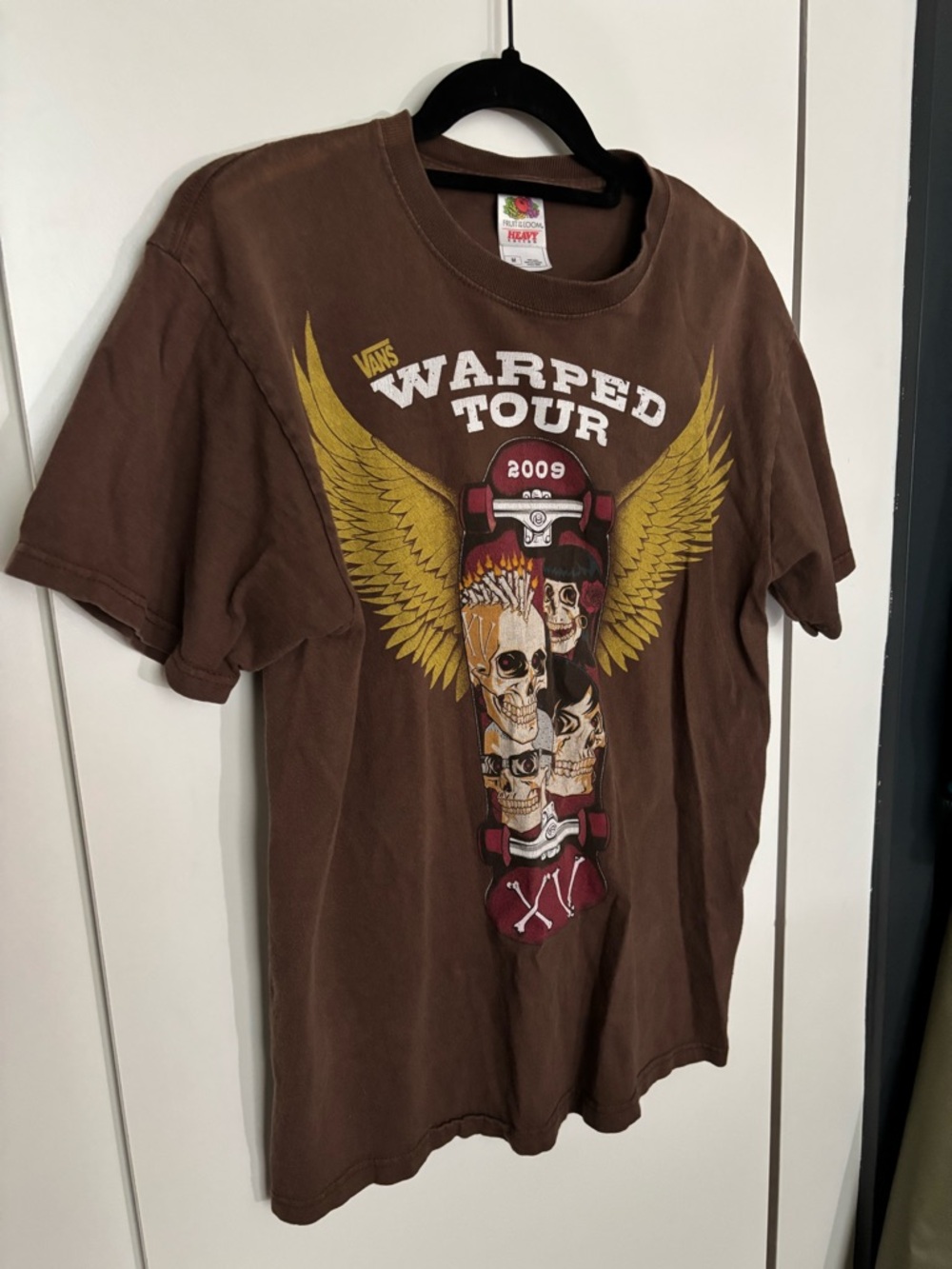 Vans Brown Graphic 'Warped Tour 2009' Tee with Yellow Wing Motif